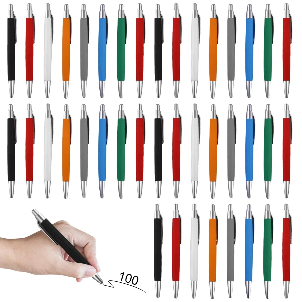 GBKDQQ 100 bolígrafos ergonómicos, bolígrafos retráctiles, antideslizantes Kulli, para oficina y hogar, tinta negra, carcasa multicolor, color aleatorio