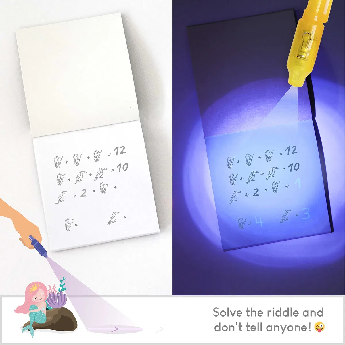 BONNYCO Boligrafo Tinta Invisible y Libreta Sirenas, Pack de 16 Regalos Cumpleaños Niños Colegio. Detalles Cumpleaños Niños, Relleno Piñata Infantil. Regalos Alumnos Primaria Fiesta Infantil