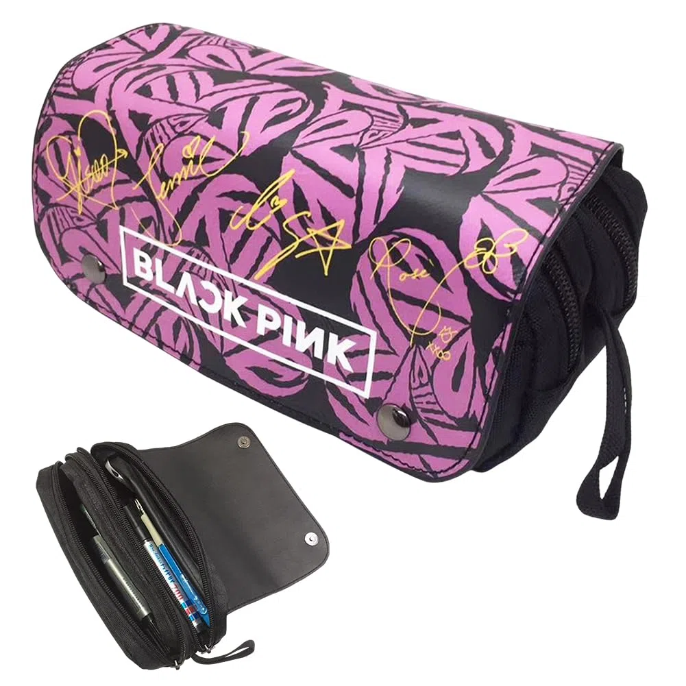 Kawaii Estuche Escolar Blackppink Estuche de Lápices de Gran Capacidad Estuches Bolsa de lápices Bolsa de Cosméticos Escolares Lapices Organizador para Niñas Niños Estudiantes-A