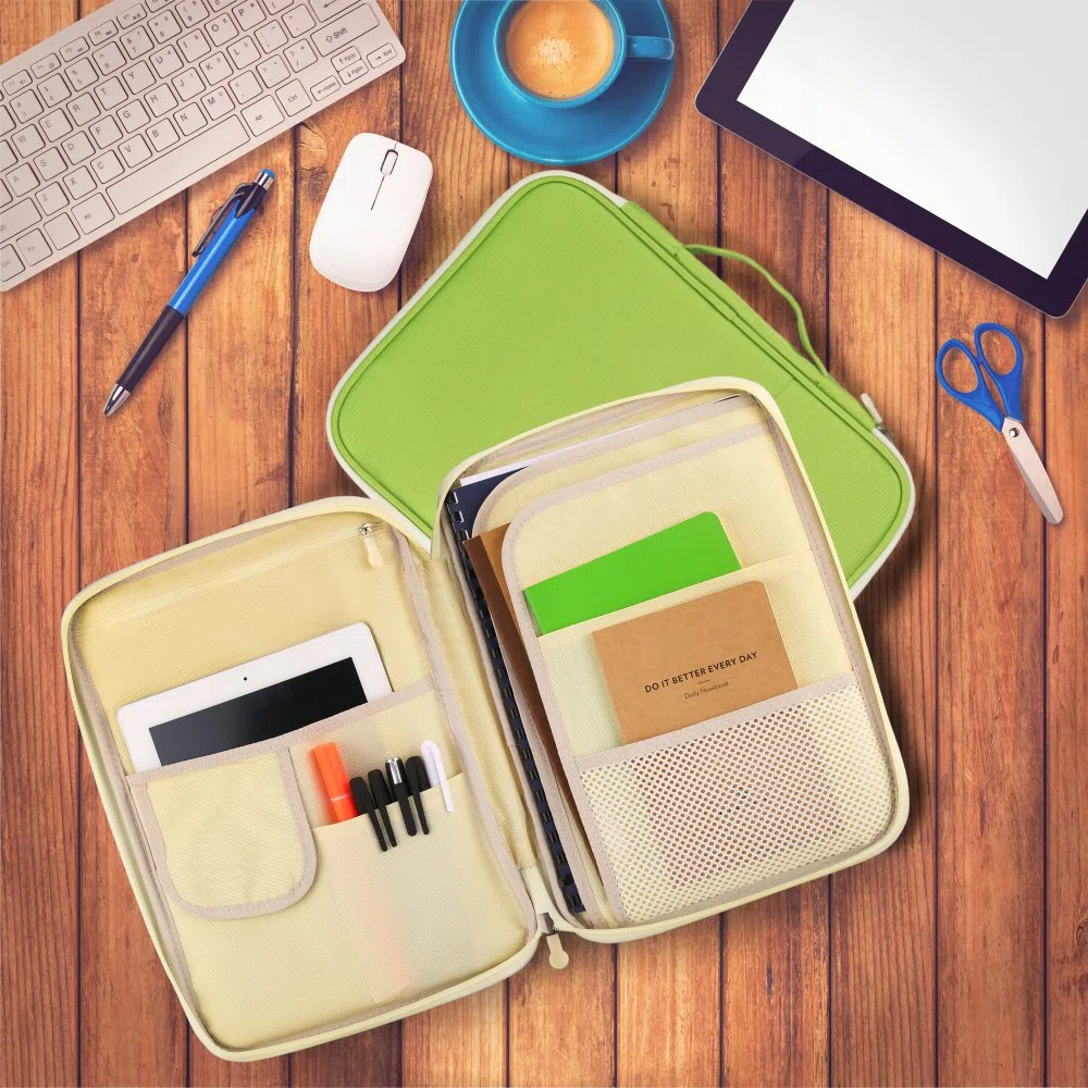 Carpeta de Conferencias - Carpeta de Documentos con Cremallera Organizador de 8 Bolsillos para iPad, Portátiles, Documentos por YOUSHARES(Verde)