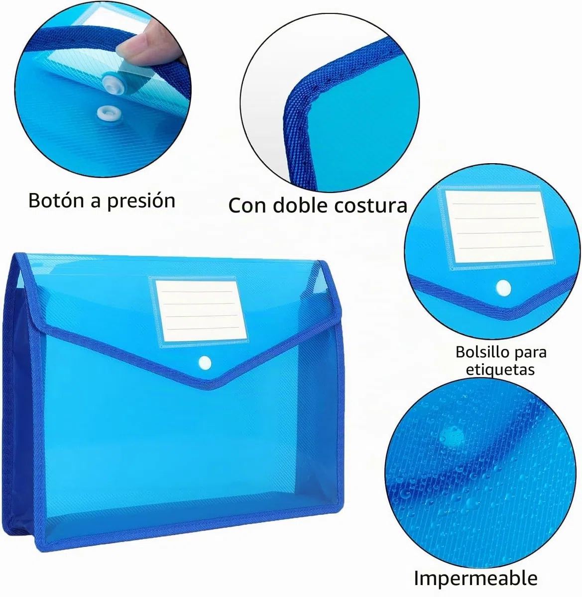 Carpeta de Archivos de Plástico A4, 8 Piezas Archivos de Plástico con Botones Carpeta Impermeable Documentos Premium Archivos Sobre Carpetas para Escuela, Oficina, Casa
