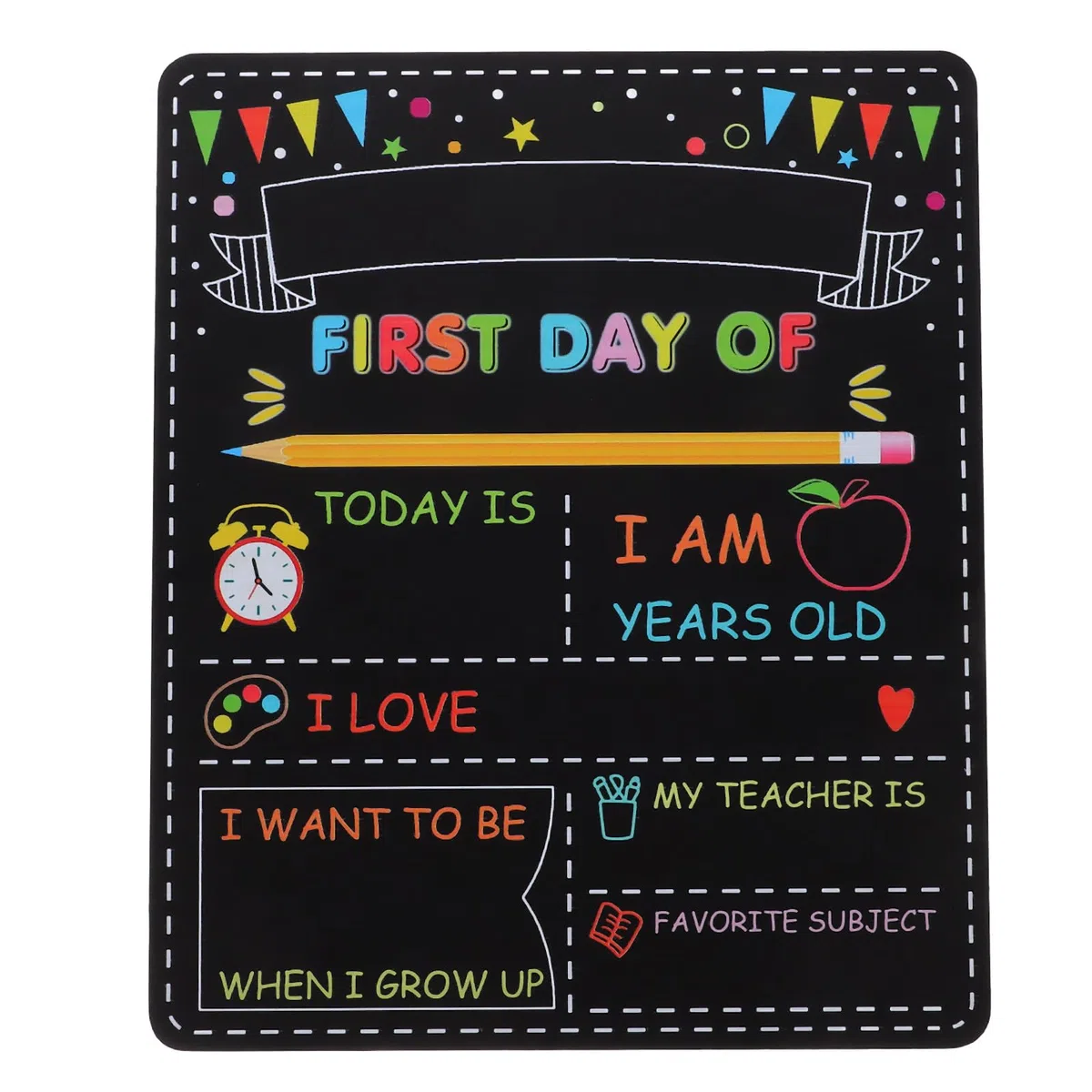 TOYANDONA Tablero para el primer día de clases: tarjeta de regreso a clases de doble cara para niños, tablero de madera para el primer día de guardería, pizarra negra reutilizable para guardería