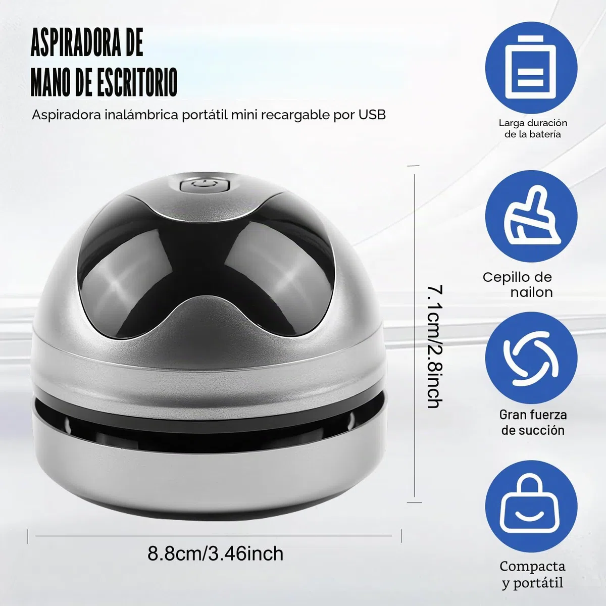 SPORWAY Aspiradora de mesa mini aspiradora de mesa, pequeña aspiradora de mano USB recargable aspiradora, alta potencia de succión limpiador de polvo eléctrico soplador de PC para teclado escritorio