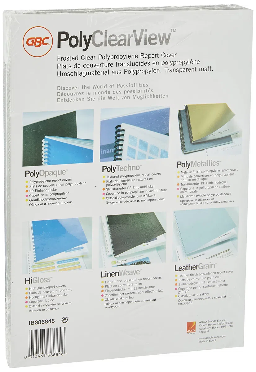 Gbc IB386848 PolyCLearView - Portada de encuadernación, 300 micras, Color Translúcida, Tamaño A4, Pack 100