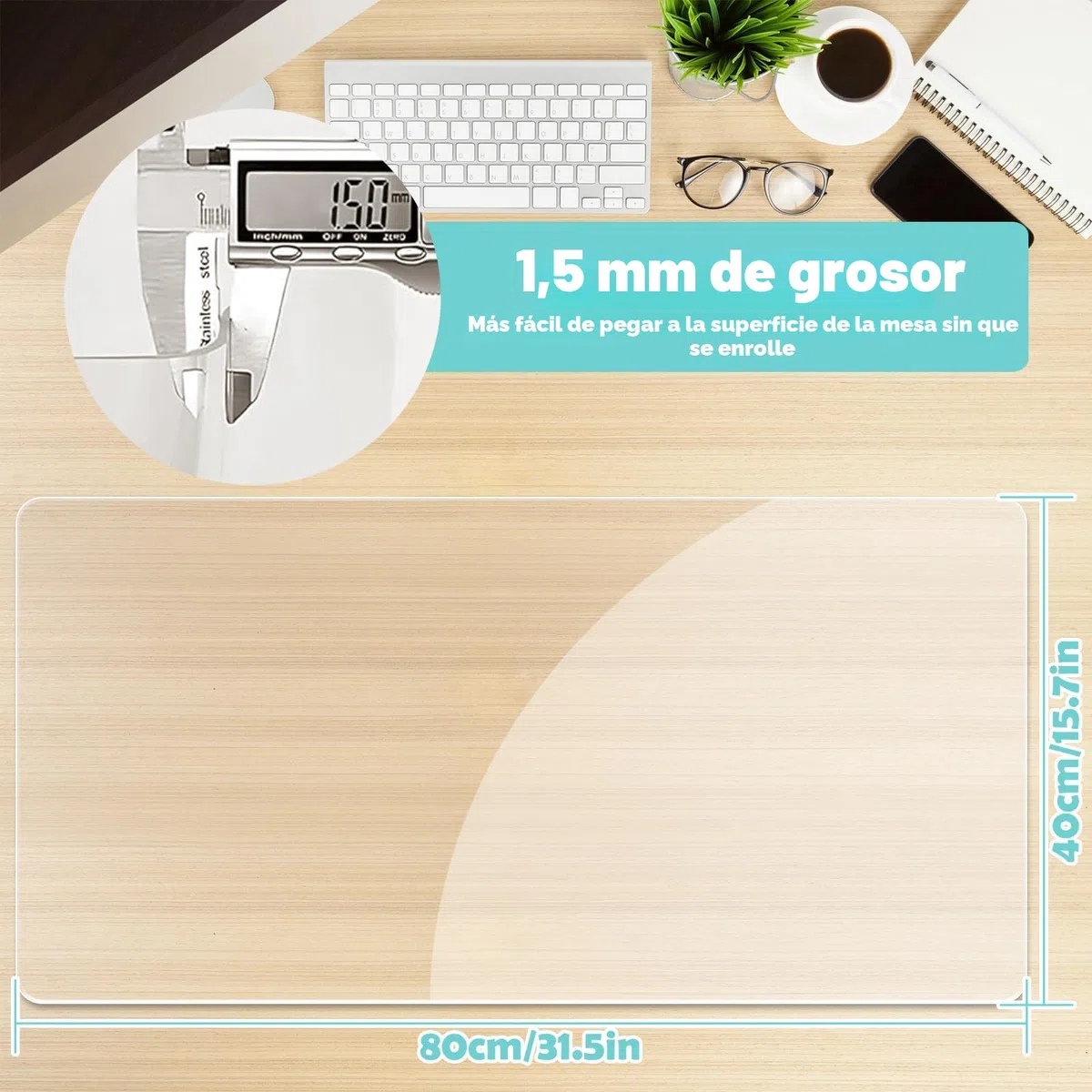 Alfombrilla de Escritorio Transparente, 80 x 40 cm Protector de Mesa Transparente, Tapete escritorio PVC Antideslizante e Impermeable, Protector Escritorio Transparente para Oficina/Hogar