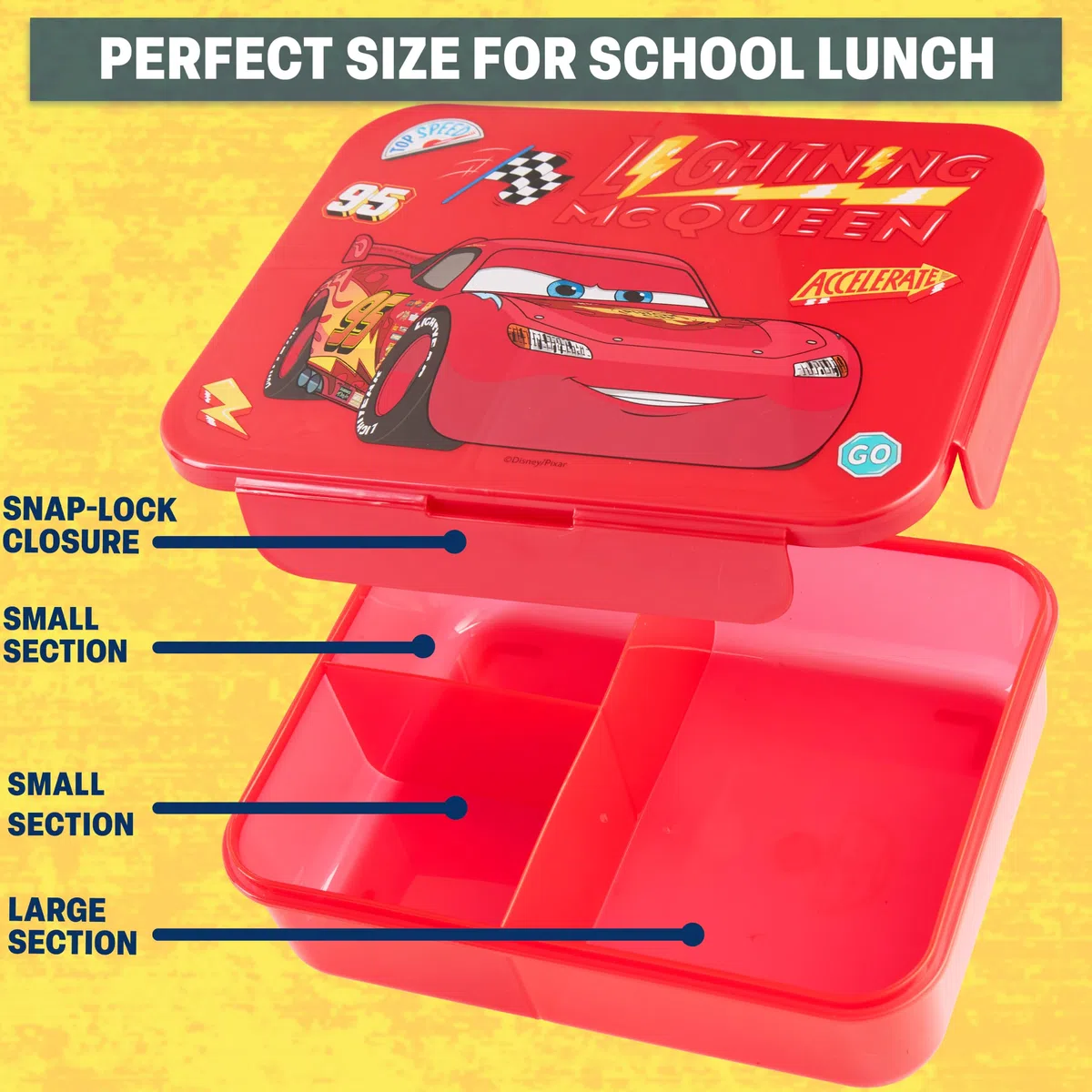 Get Trend Disney Cars Fiambrera Niños y Botella 640 ml Set, Bento Box 1,75 L con Compartimentos, Apta Lavavajillas y Microondas, Sin BPA, Lunch Box Escolar Colegio y Ocio (Multi Lightning McQueen)