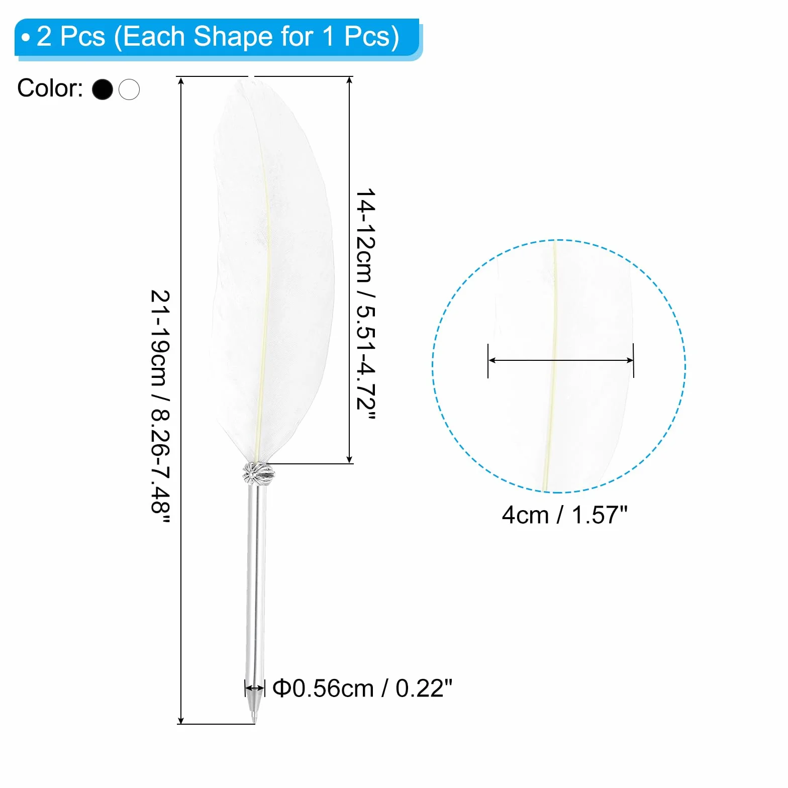 PATIKIL Bolígrafo de Pluma de 21cm/8" con Pluma de Plumas, 2 Bolígrafos de Tinta Vintage de Pluma Refinada Chapada para Caligrafía, Firma, Regalo de Boda, Negro/Blanco