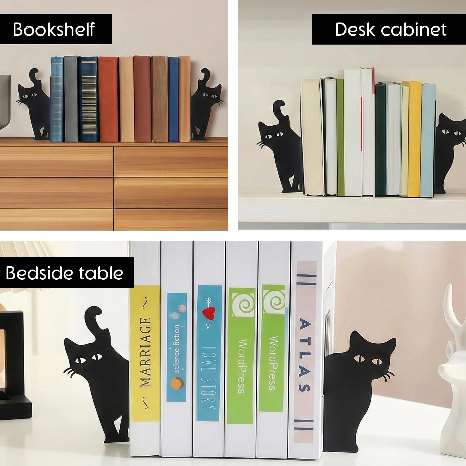 Spähende Katze Metal Metálica Sujetalibros Set 2 Estilos Decorativos para Estantes Oficina