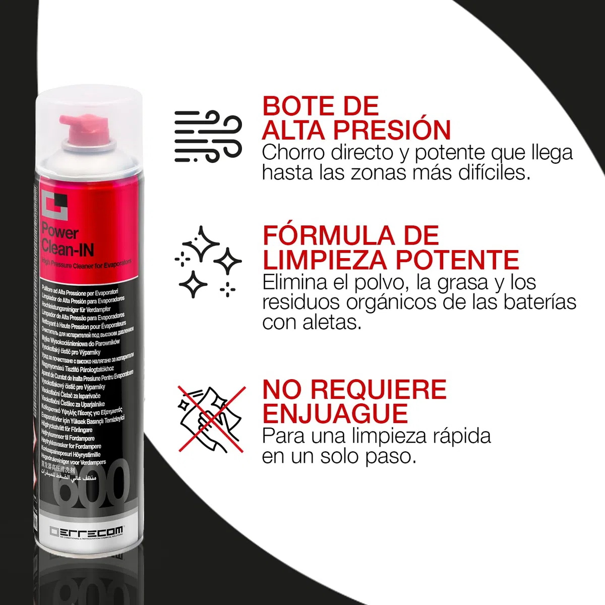 Errecom Power Clean - IN, Limpiador de Alta Presión para Aire Acondicionado, Bombona de 600mL