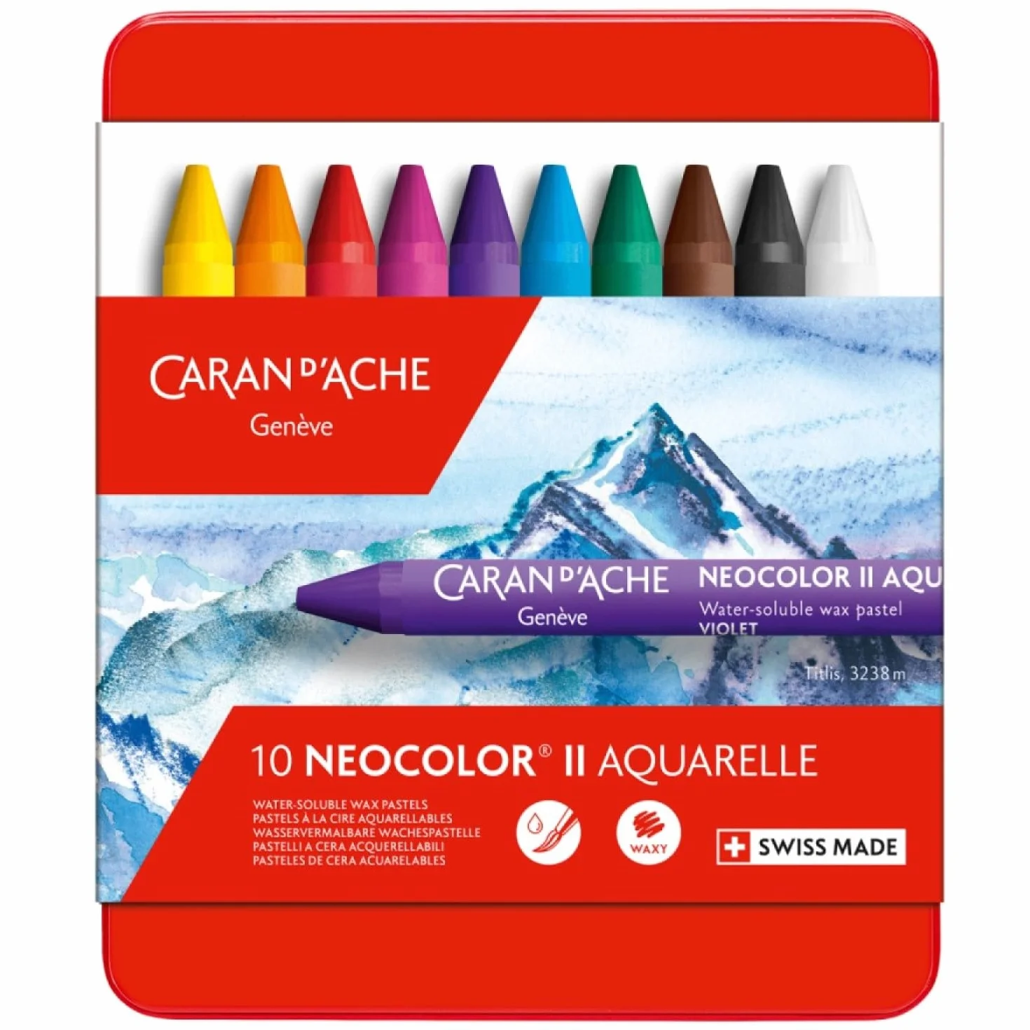 Caran D'ache Neocolor II - Juego de ceras de color (10 unidades, caja metálica)