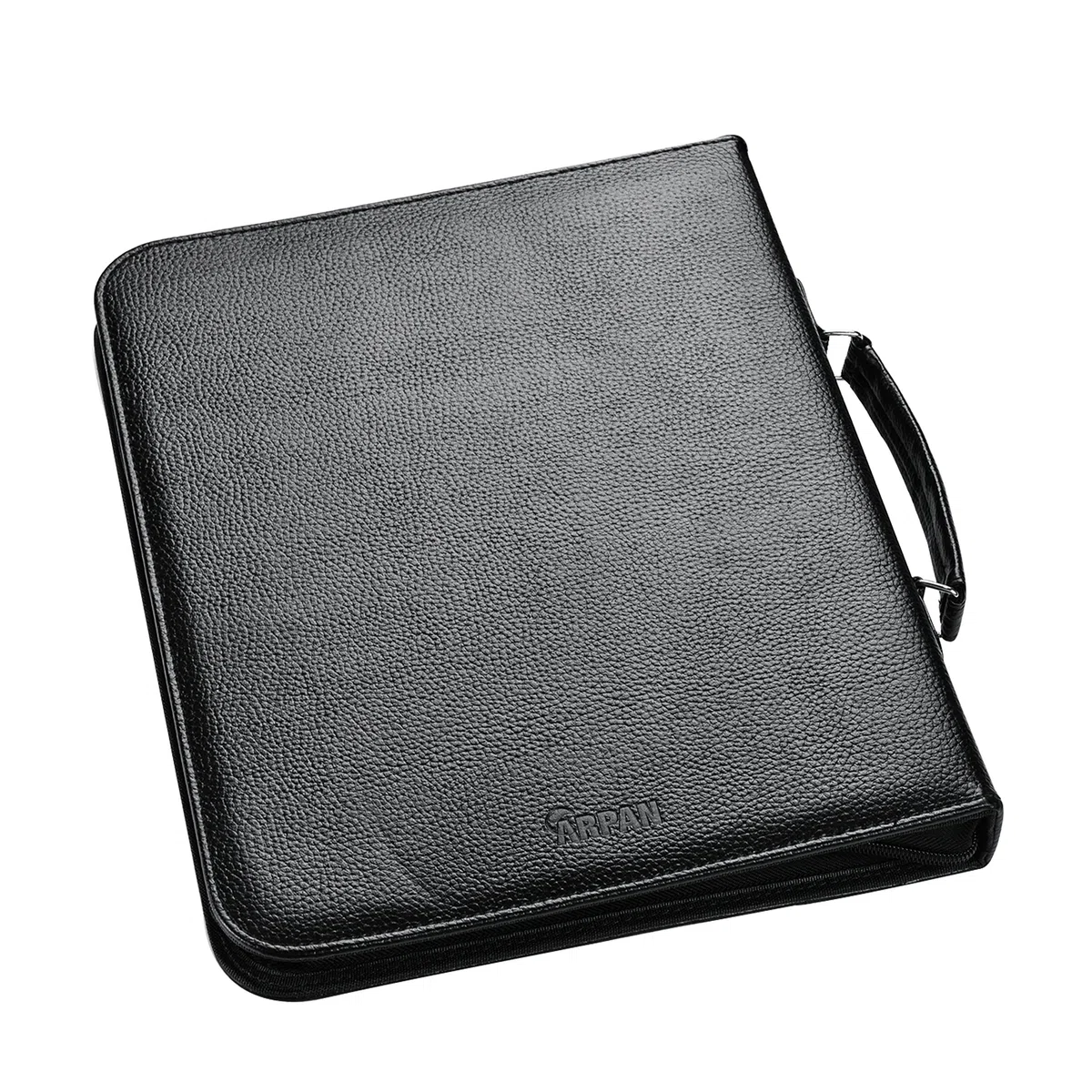 Arpan - Maletín de negocios, tamaño A4, asa con anillas, cierre con cremallera, cubierta acolchada, suave, color negro
