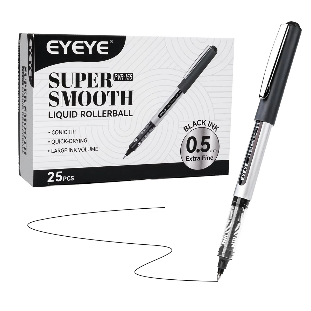 EYEYE Boligrafo Tinta Líquida Negro, 25pcs Boligrafos Roller de Tinta Líquida, Secado Rápido para Escribir, Escritura Suave para Oficina, Hogar, Empresa, Escuela Punta Fina 0.5 mm