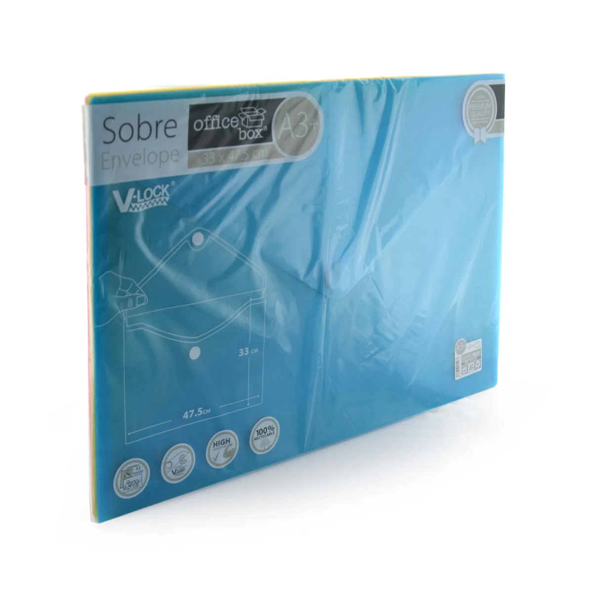 Pack 10 Carpeta Sobre Cierre de V-lock Formato A3/Poster - REF 911 – Colores Classic Translucidos con acabado Soft Touch- 100% ECO by Office Box. (Surtido)