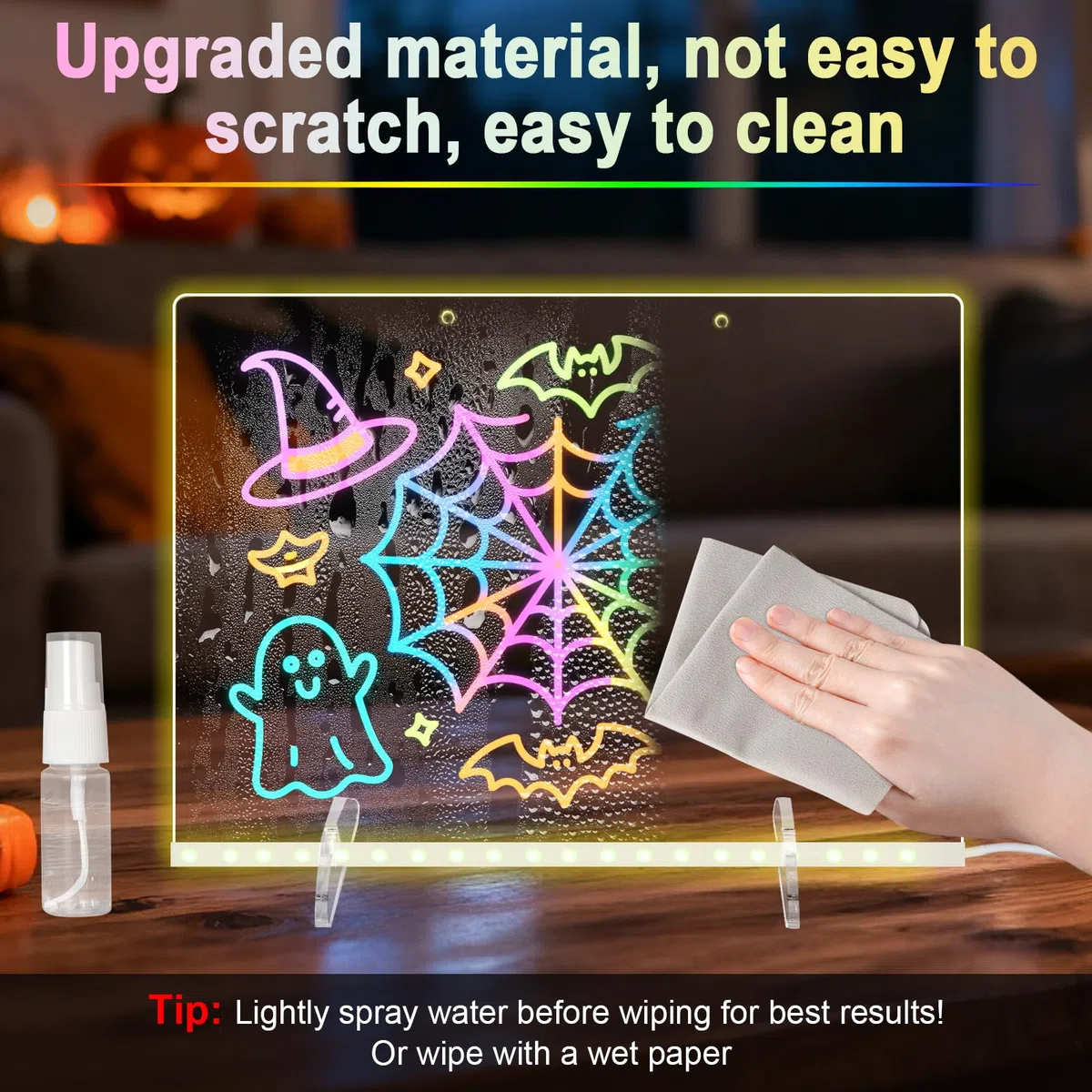 LURICO 35x25cm Tablero Acrílico Luminoso con Mensaje LED, Pizarra de Escritura de Acrílico luces en 4 modos y 7 colores Tablero de Notas LED Limpiable 7 Colores Bolígrafo, para Niños, Adultos