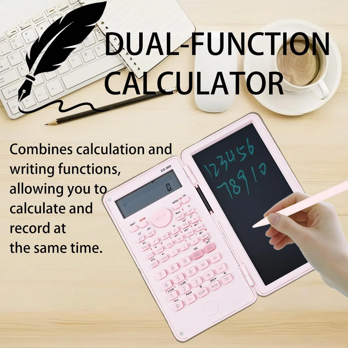 DS-869 Calculadora científica de 240 Funciones con Bloc de Notas,Calculadora científica de ingeniería de Doble función,con bolígrafo electrónico y Pantalla 10+2,para Estudiantes y oficinas(Rosa)