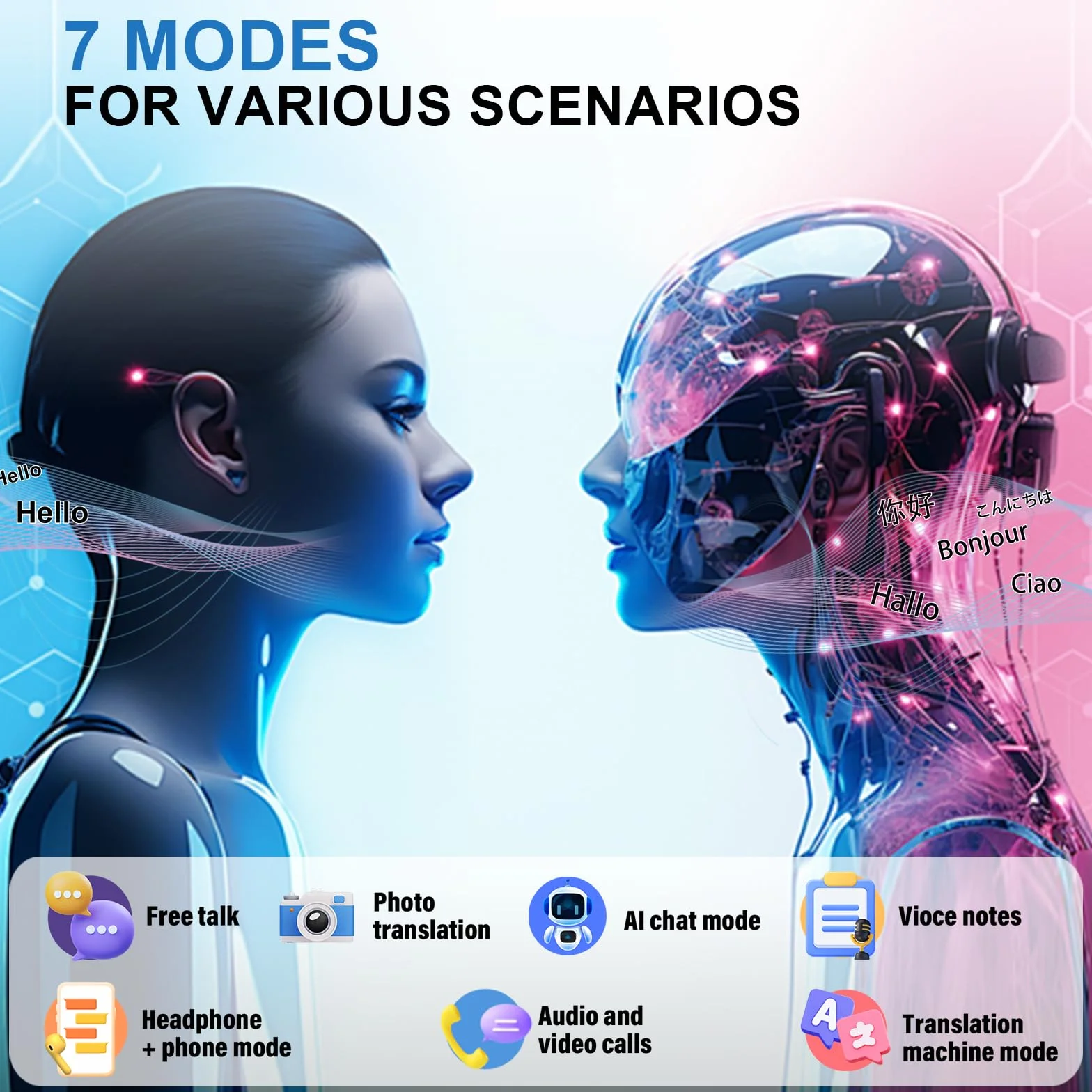 2026 AI Auriculares Traductores de Idiomas, 7 Modos Auriculares Traductor en Tiempo Real con 164 Idiomas, 49H Cascos Inalambricos Bluetooth 5.4 In Ear para Viajes Negocios y Aprendizaje, Negro
