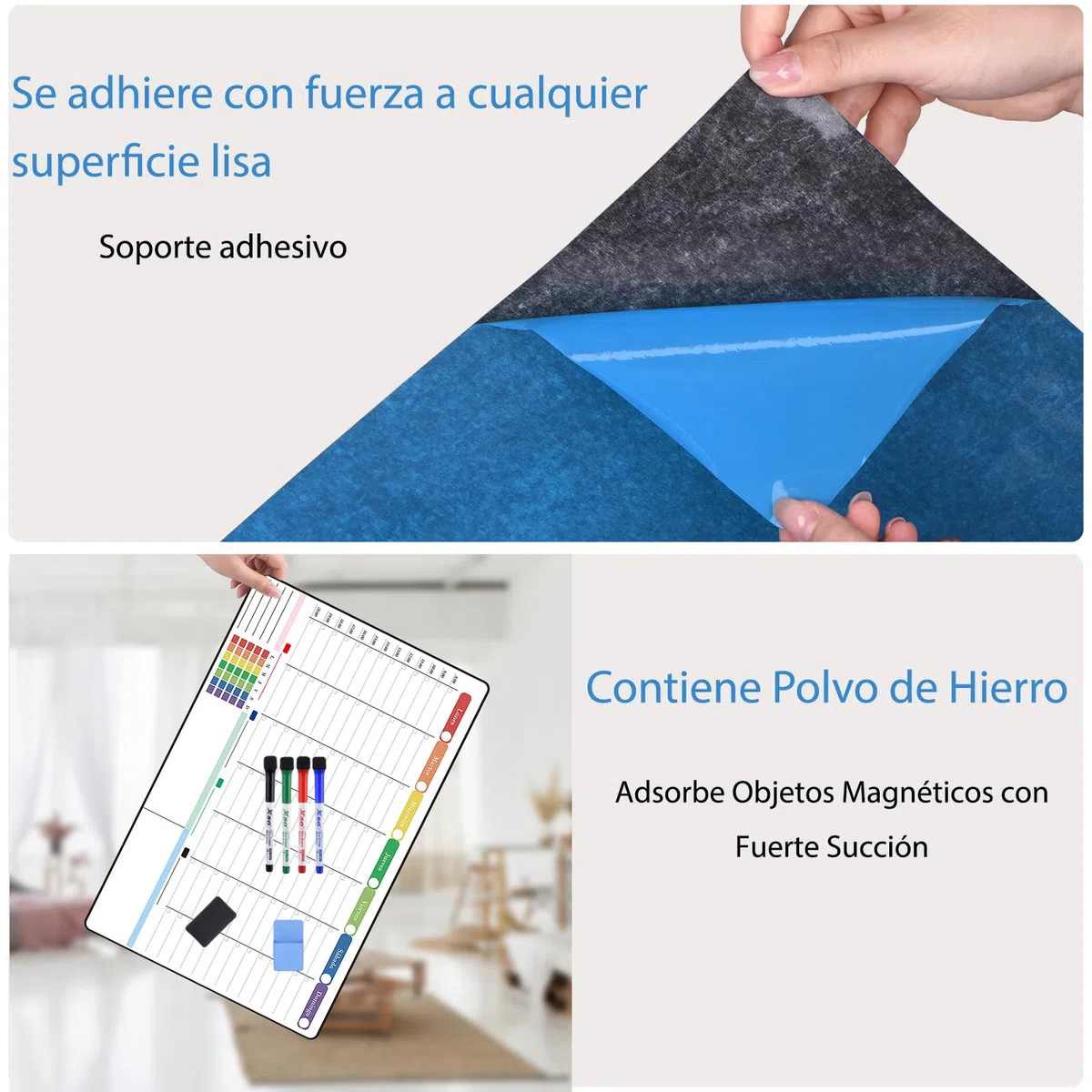 POPRUN Pizarra Blanca Adhesiva 42 x 28 cm, Planificador Semanal Pared, Weekly Planner Whiteboard Para Hogar, Cocina, Oficina y Estudio - Versión en Español
