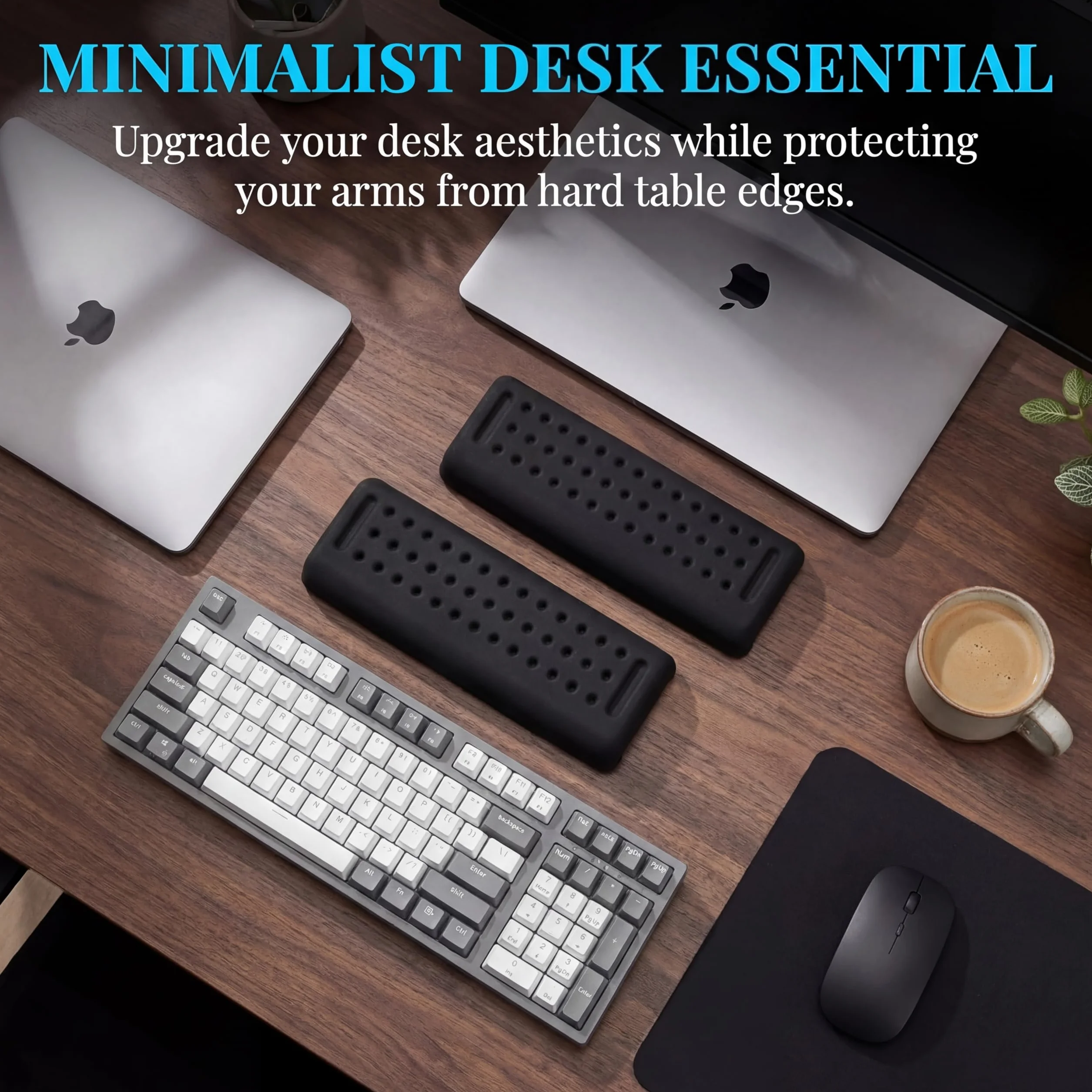 2 Piezas Reposamuñecas Teclado Ergonómico, Reposamuñecas y Codos con Soporte de Escritorio en L Reposa Muñecas de Espuma Viscoelástica para Oficina Gaming (Negro)