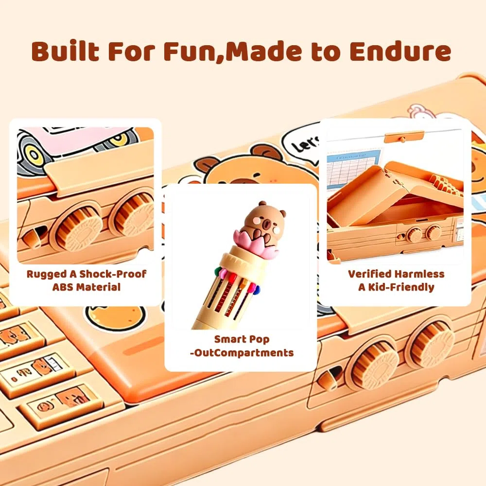 Estuche Multifuncional Emergente de Capybara, 12 en 1 Click Pens Multicolor, Capybara Estuche, Diseño de Dibujos Animados y Bloqueo de Contraseña, Adecuada para Inicio Escolar y Regalos