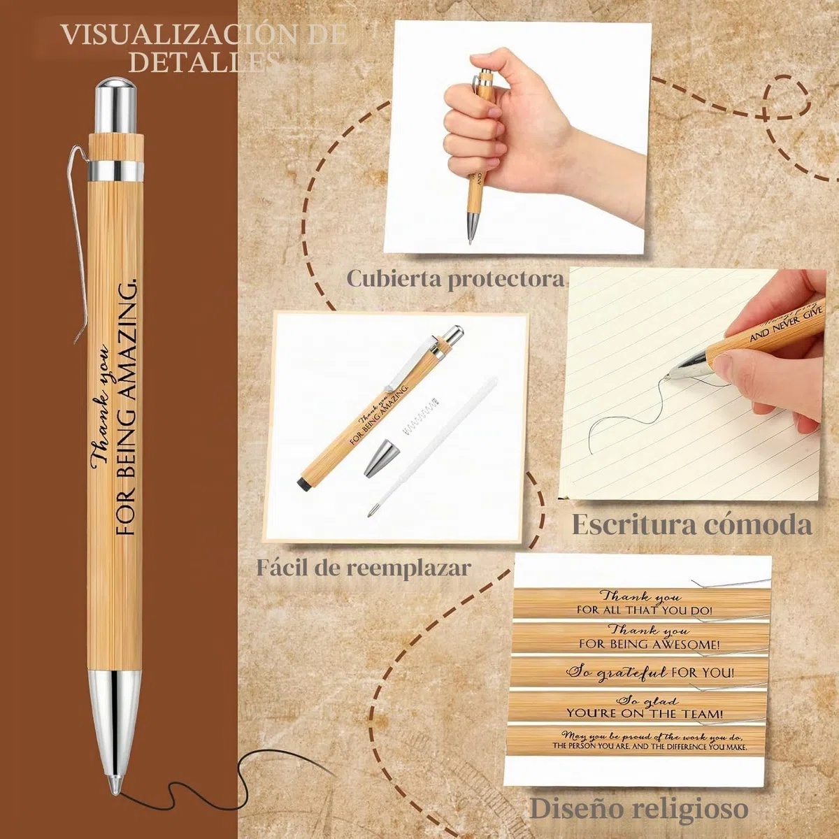LATERN 30 Piezas Bolígrafos Inspiradores, 14CM Bolígrafo de Bambú con Citas Motivacionales Bolígrafos Retráctiles con Punta de Tinta Negra para Oficina Suministros Regalos (10 Estilos Positivos)