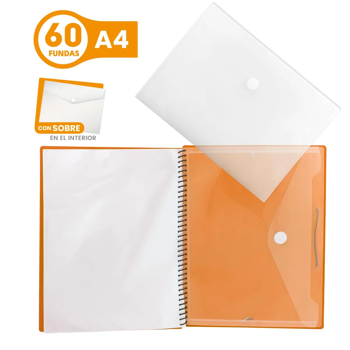 Starplast Carpeta Con Fundas Espiral Flexible - 60 fundas transparentes, A4, cierre elástico, tapa polipropileno, portada personalizable, para uso Escolar y Oficina - color Verde
