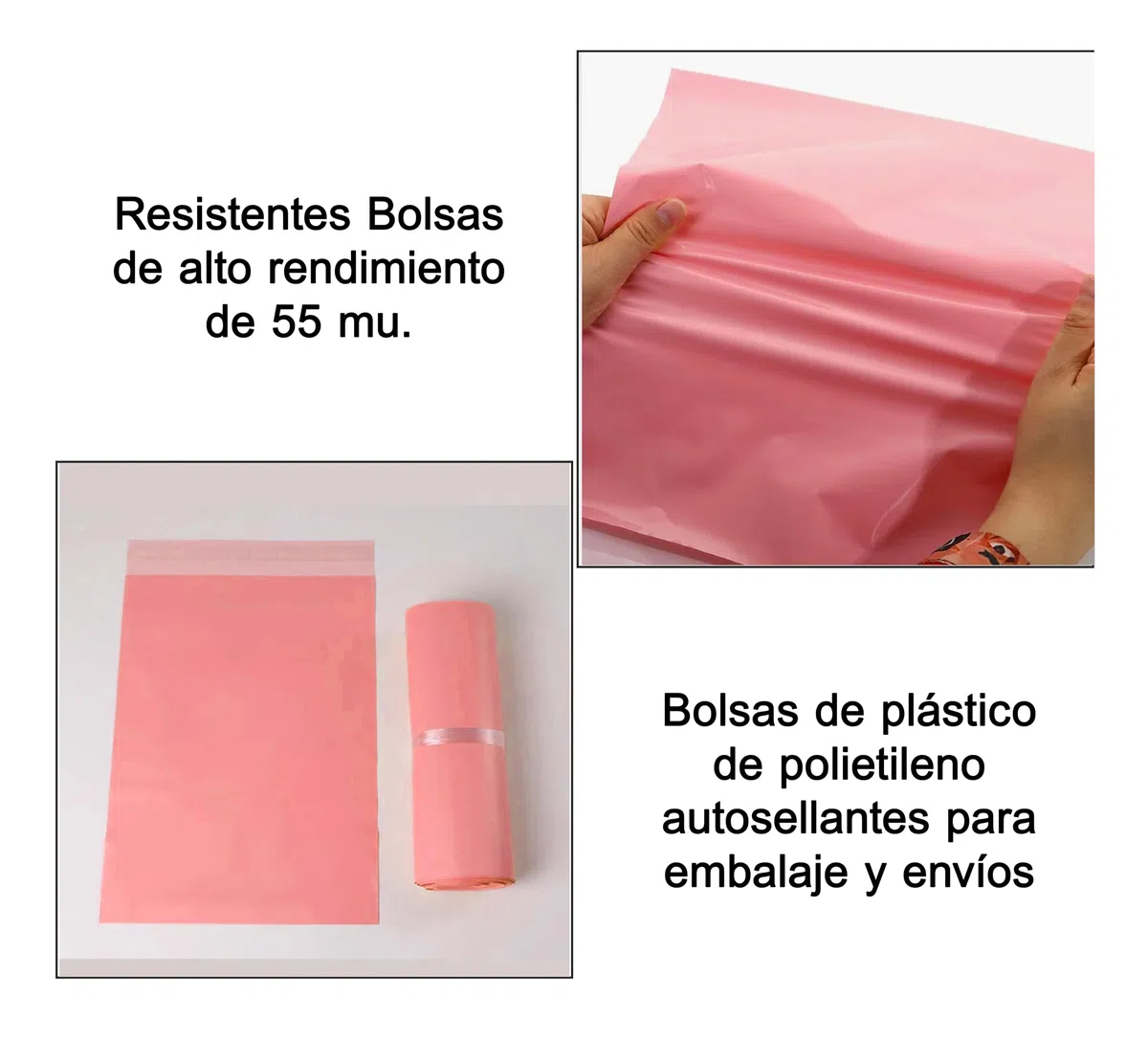 Sobres de plastico de Envío Bolsa de correos con cierre Autoadhesivo, Rosa y Gris, 17x30 cm y 20x30 cm, Paquetes de 50 y 100 Unidades, Resistentes (Rosa, 100 piezas - 17x30 cm)