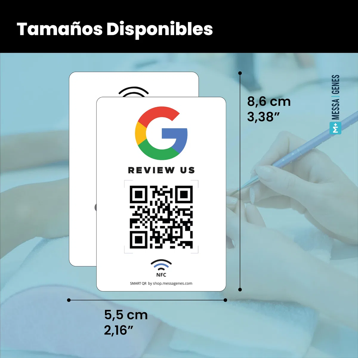 MESSAGENES - Tarjeta PVC con NFC y QR | Tarjeta para Conseguir Reseñas | Compatible con Google Business | 1 Unidad | QR Dinámico Editable | Analíticas de Escaneo | Sirve para iPhone y Android