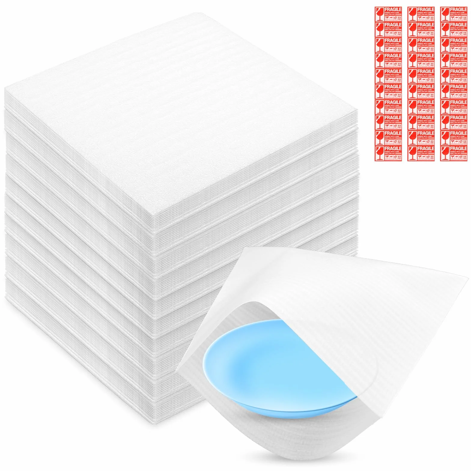 100 Piezas Hojas de Espuma de Papel Burbuja Movimiento Cartón 20 x 20cm Mudanza Espuma de Embalaje Bubble Wrap Plastico Burbujas Embalaje para Vajilla Cartón-Removedor Vasos Planos Platos