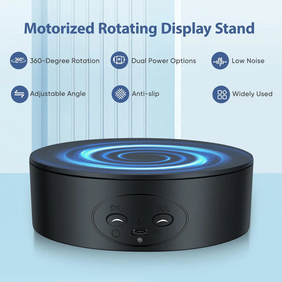 Plataforma Giratoria Eléctrica, Base Giratoria Eléctrica de 360 Grados (13 cm, 5 kg). Mesa para Fotografía de Productos, Exposiciones, Juguetes y Joyería. Alimentación por Batería o USB