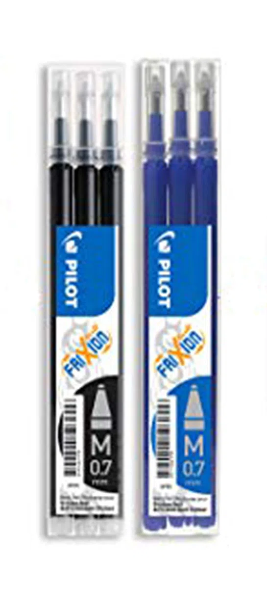 PILOT Caja de 2 FriXion Ball + 2 Set de 3 recambios + 1 goma -Bolígrafo rollerball recargable - 2 Azul, 2 Negro - Punta Media