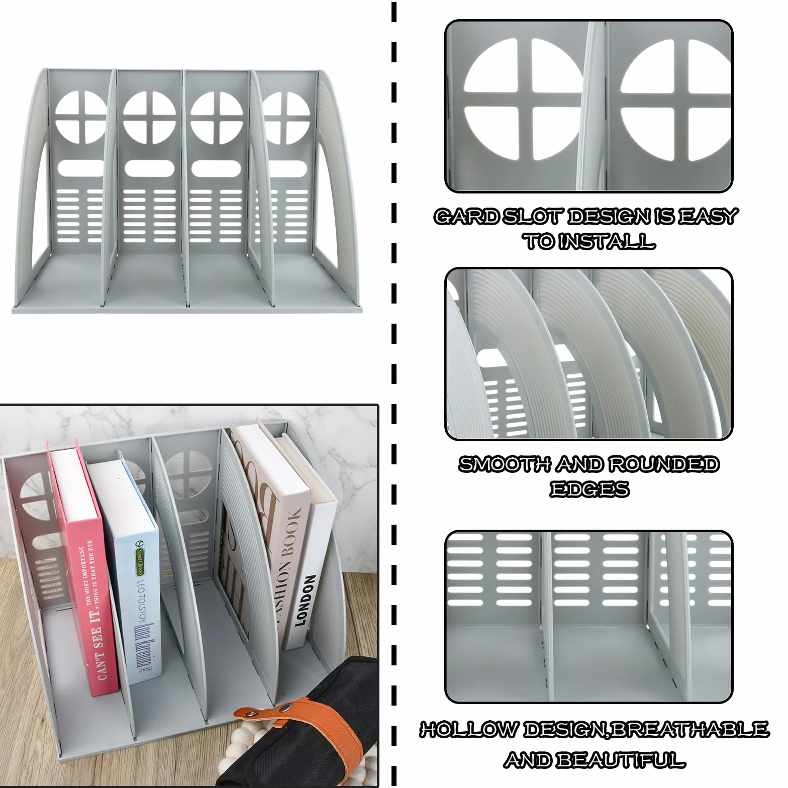 Revistero Archivador Plastico, Soporte de 4 Compartimentos para Revistas, Titulares Documento Pantalla Divisores Gabinete Rack de Almacenamiento Organizadora caja para Oficina Escuela