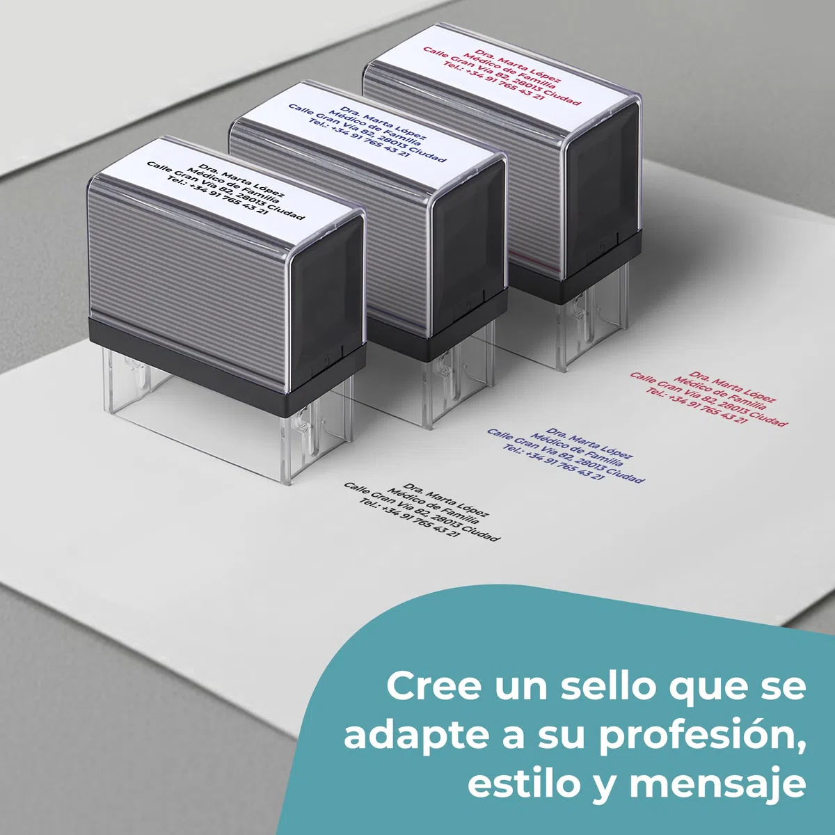 Cimpress Sello Autoentintable Personalizado con Texto, Ideal como Sello de Nombre, Dirección o Empresa, Tinta Azul, Tamaño Mediano 5,7 x 2,1 cm, Perfecto para Uso Diario en Oficina o Escuela