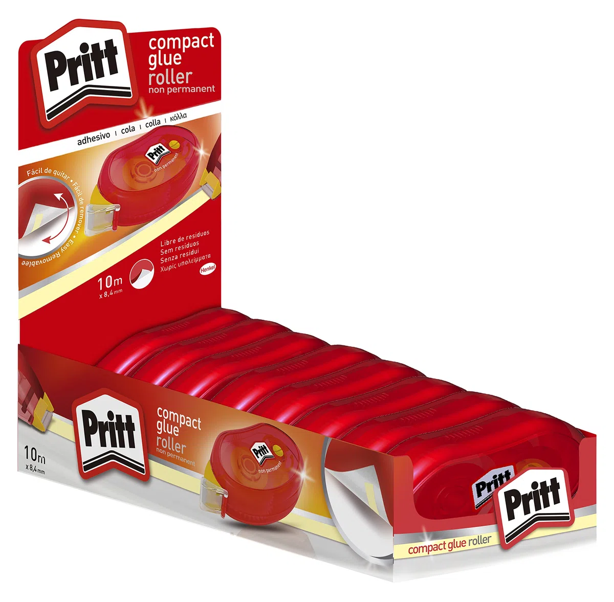Pritt 2111972 Roller - Adhesivo Removible, Adhesión y Precisa Cómoda, 8 Uds 8.4 mm x 10 m