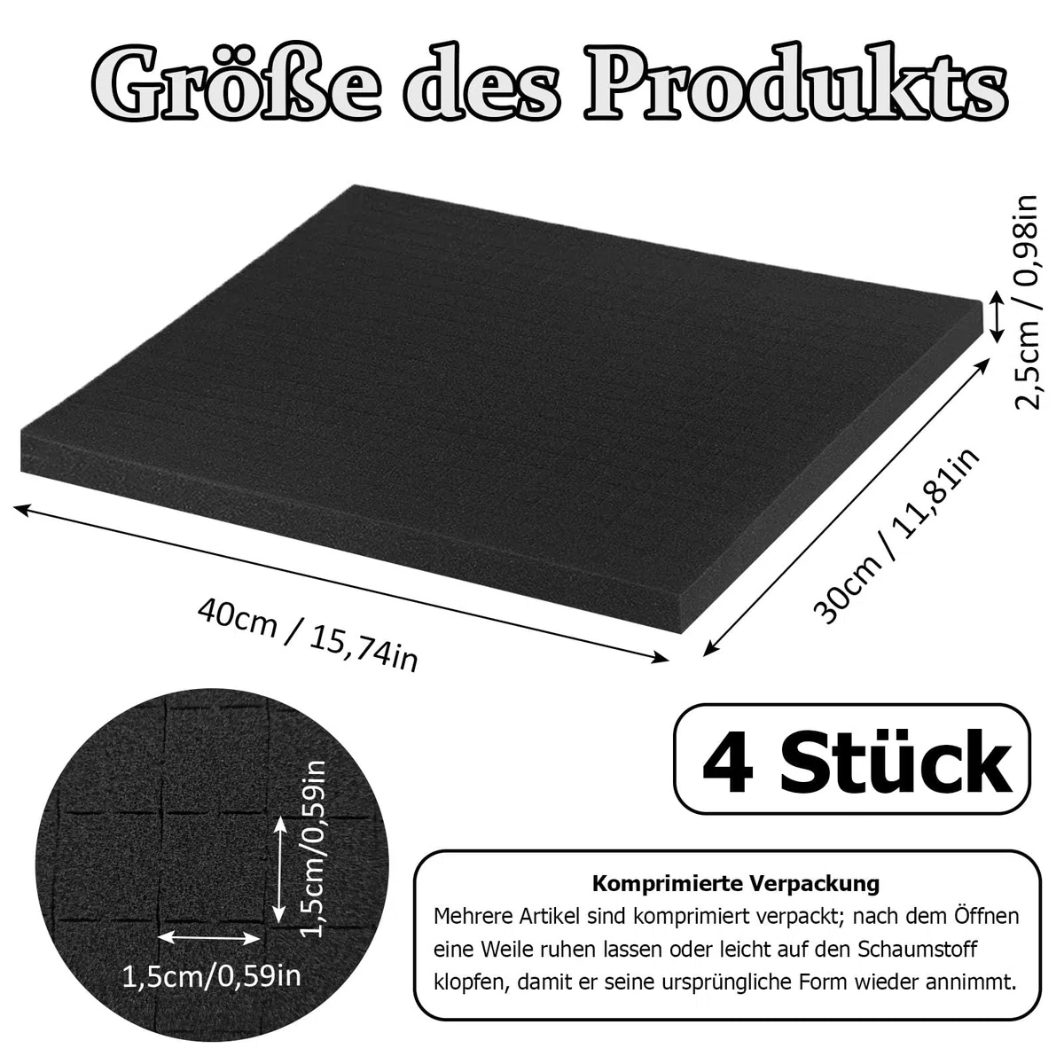 Espuma para Herramientas, 4 Piezas 400 x 300 x 25 mm Espuma de Cuadrícula, Gomaespuma, Insertos de Espumas para Cajas, para Forrar Cajas de Modelos, Negro