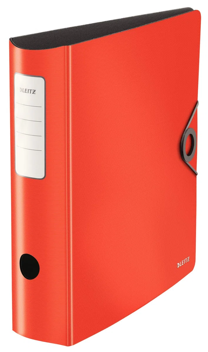 Leitz Carpeta Quality 180° Active Solid, A4, rojo, parte trasera redondeada de aprox. 8,2 cm de ancho, cierre elástico, de espuma de polietileno resistente, 10471020, 1 pieza