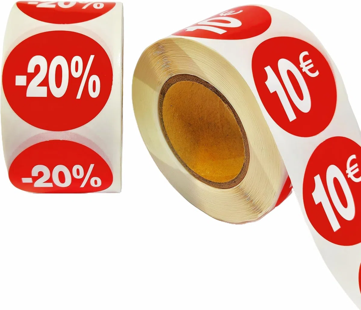 Etiquetas Adhesivas de Precio, 2.500 Pegatinas, 35 mm, Rojo Brillante, 5 Rollos (15€ -2500UDS)