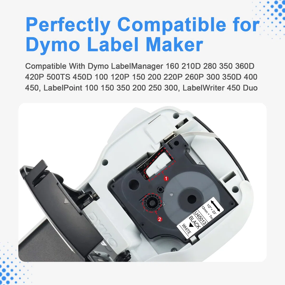 UniPlus Cintas de Etiquetas Compatible para Dymo D1 45013 S0720530 A45013 Cartucho para LabelManager 160 210D 260P 280 500TS LabelPoint 150 250 LabelWriter 450 Duo 12mm x 7m Negro sobre Blanco 6-Pack