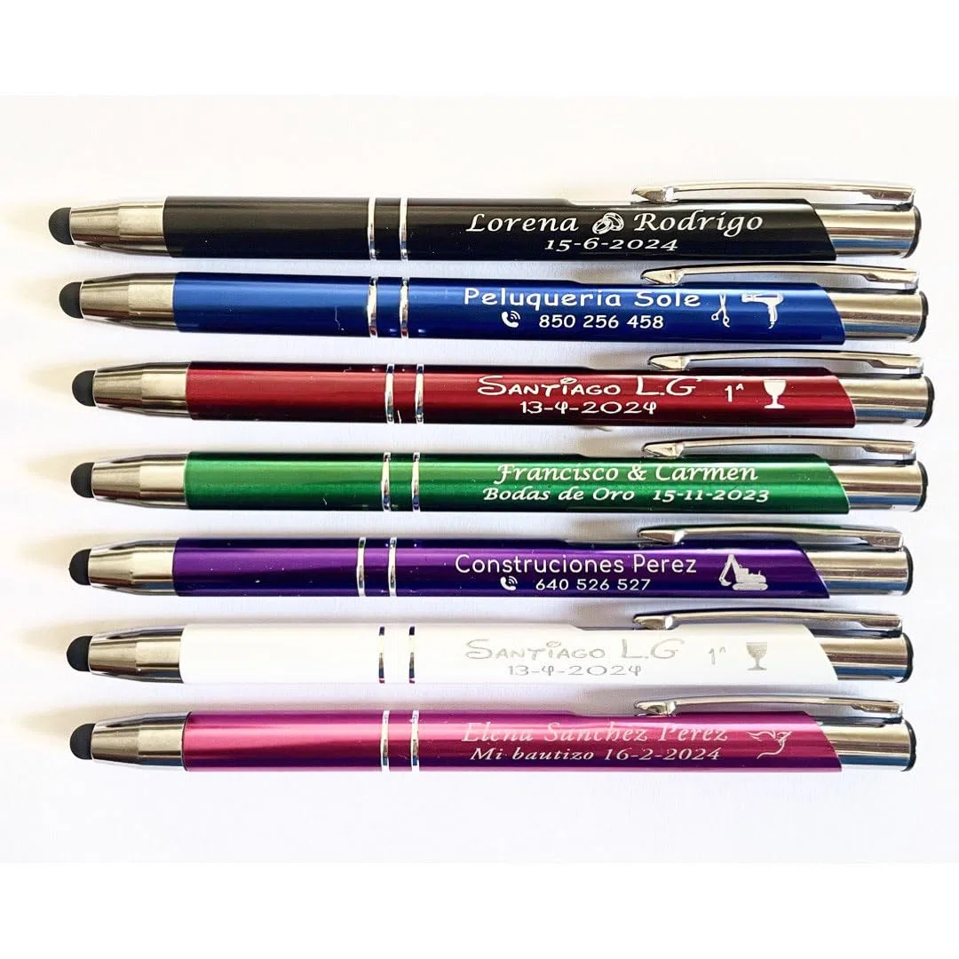 regalo grabado - 15 Bolígrafos Personalizados 2 en 1 con Pulsador Táctil | Grabado de Texto y Logo | Ideal para Bodas, Comuniones, Bautizos, Merchandising de Empresa, Metal |Unidades (15)