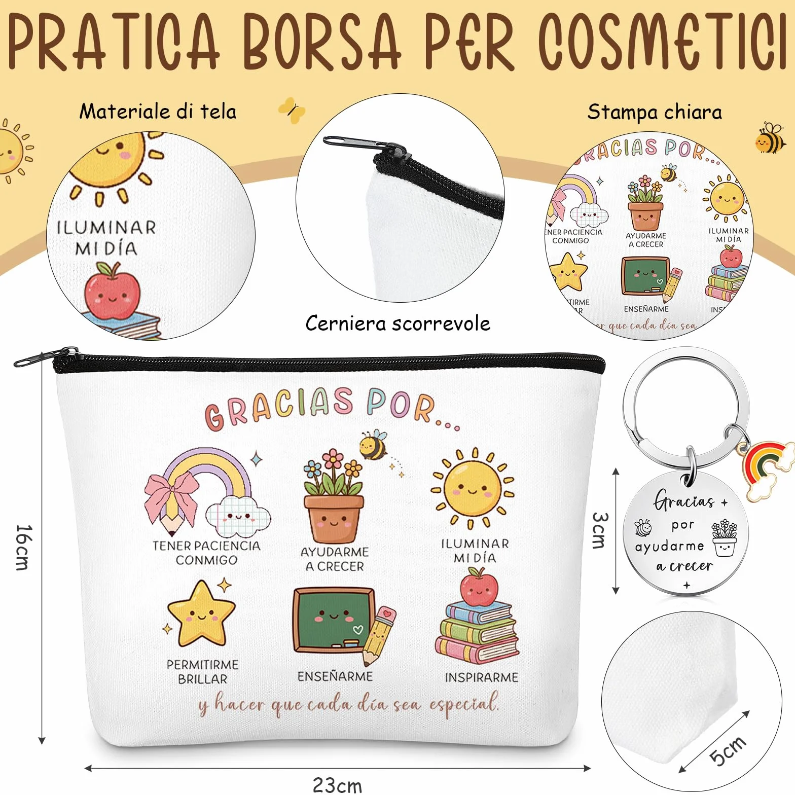 BBTO 4 Piezas Regalos para Profesores Maestra Llavero Bolígrafo Bolsa de Maquillaje Cuaderno Arcoíris Día del Maestro