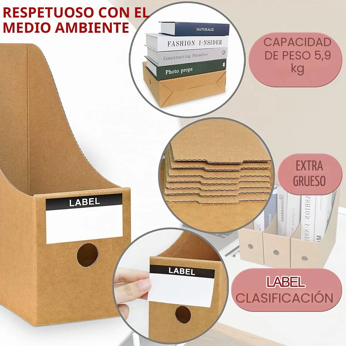 KAHEIGN 12 Piezas Titular de Archivos de Revistas, 26CM x 9CM Revistero de Cartón Kraft Caja de Almacenamiento de Documentos de Papelería Divisor Organizador de Archivos A4 para Hogar Oficina Escuela