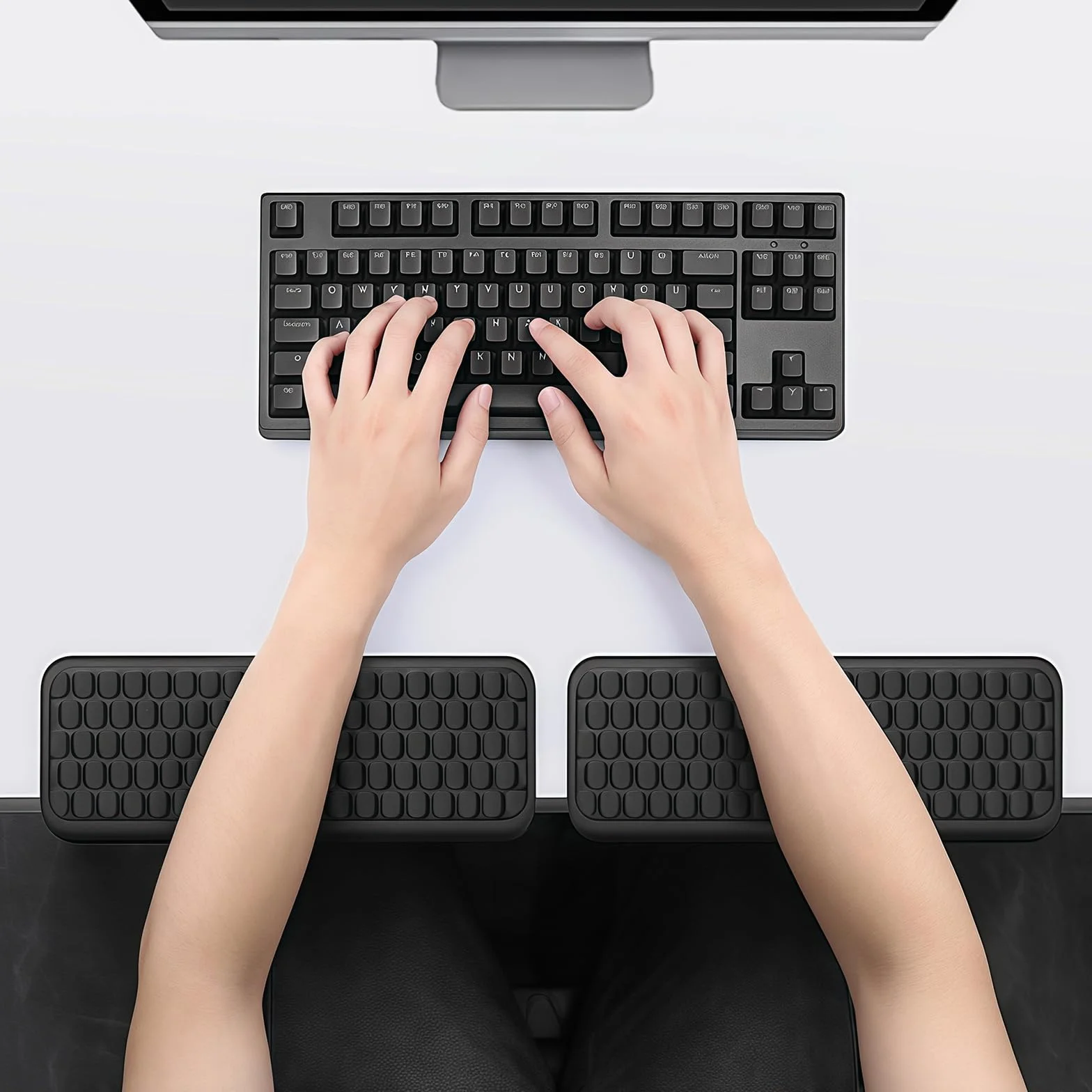 Yamobi 2-teiliges L-Förmige Tastatur Handgelenkauflage,Foam Handballenauflage mit Nonslip-Basis,Ergonomisches Schreibtisch - Kanten - Kissen für Büro (30x10cm)