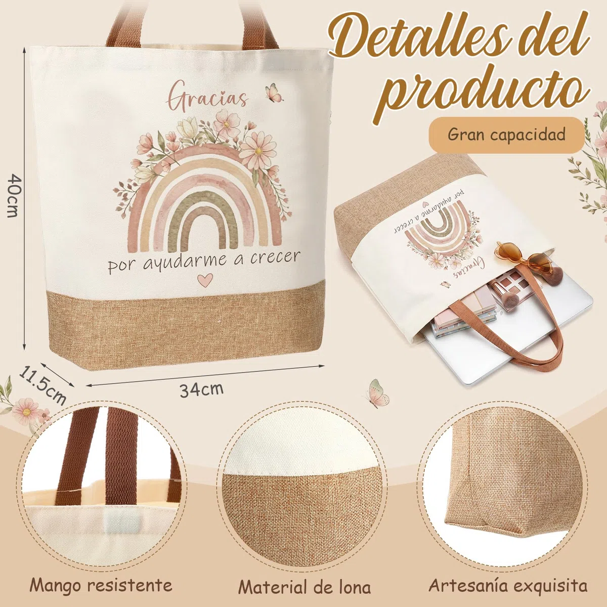Hestya 3 Piezas Regalo de Agradecimiento para Maestras, Bolso de Tela, Cuaderno y Bolígrafo, Regalo para Profesora en Final del Semestre, Fin de Curso, Graduación, Cumpleaños y Navidad (Arcoíris)