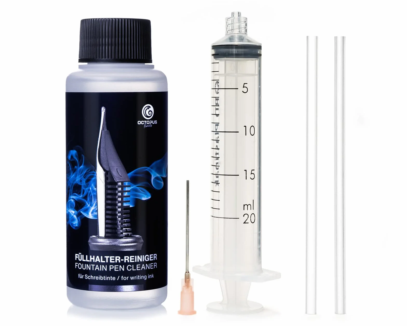 Octopus Fluids Juego de Limpiador de plumas estilográficas para la limpieza a fondo de plumas y plumines, limpiador de tinta 100 ml
