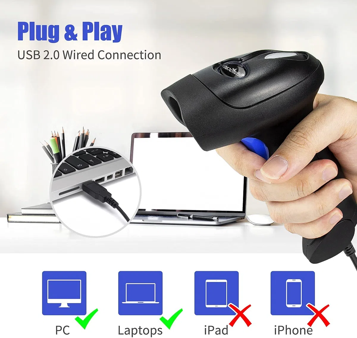 NetumScan Escáner de código de Barras USB 1D, Lector de código de Barras CCD de Mano con Cable, Lector de código de Barras UPC de escaneo de Pantalla de Soporte