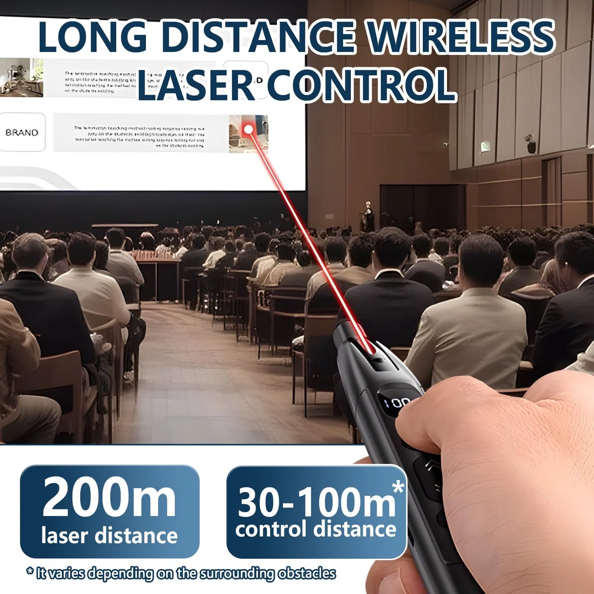 Pasador Diapositivas 2.4 GHz con Puntero Láser Rojo Fuerte 3 Niveles, Puntero Retráctil, Temporizador de Cuenta Atrás hasta 199 Min, Compatible con la Mayoría de Sistemas y Software (Negro)