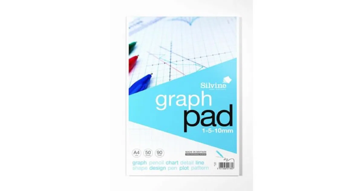 Silvine Libreta de gráficos A4, 50 hojas de papel de calidad de 90 g/m², impresión gráfica de 1 a 5 a 10 mm. Ref. A4GP