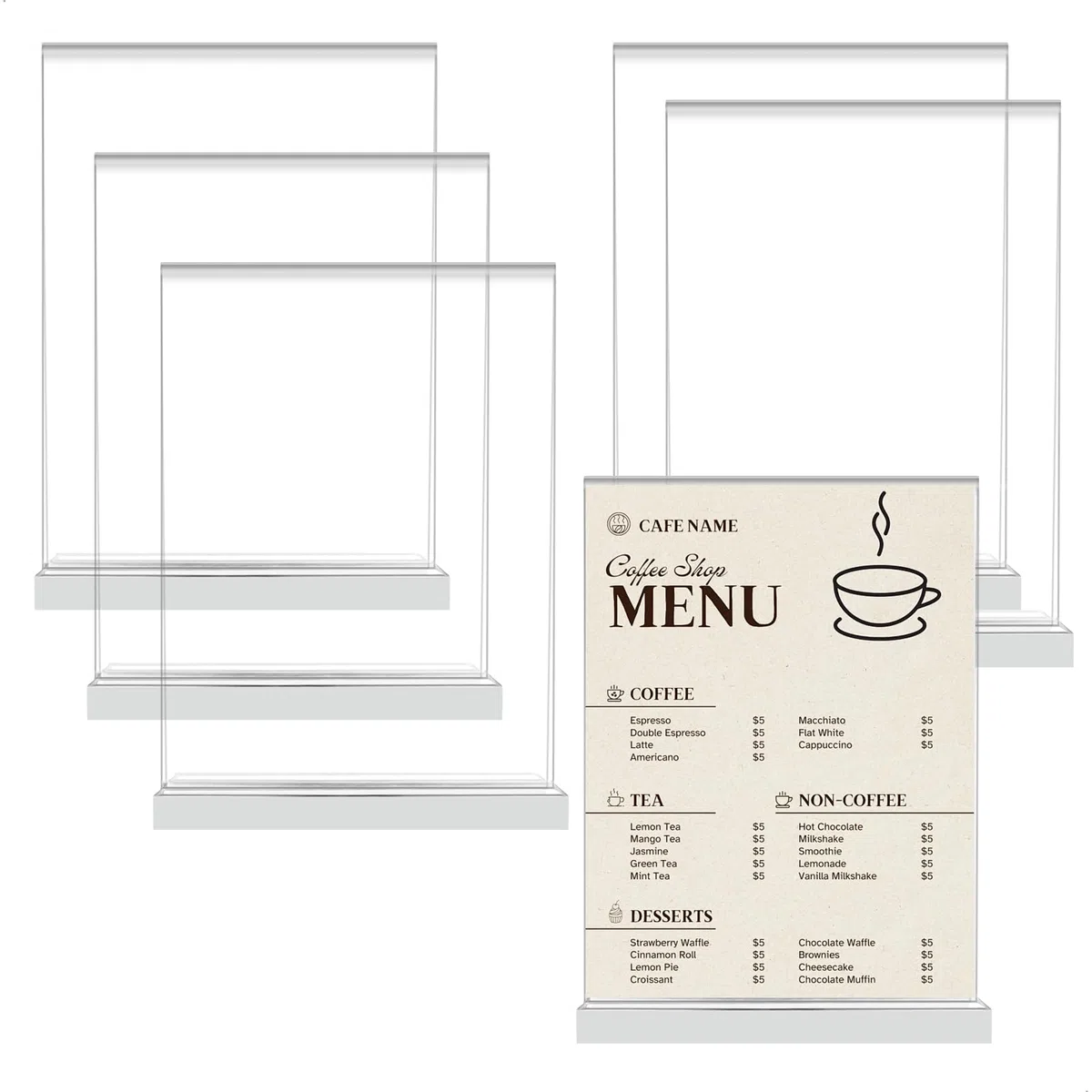 Expositor Metacrilato, Metacrilato Transparente Metraquilato Transparente, Juego de 6 Expositores de Mesa en Forma de T, Estable y Fácil de Montar para Restaurante Bar Hotel(21x15 cm)