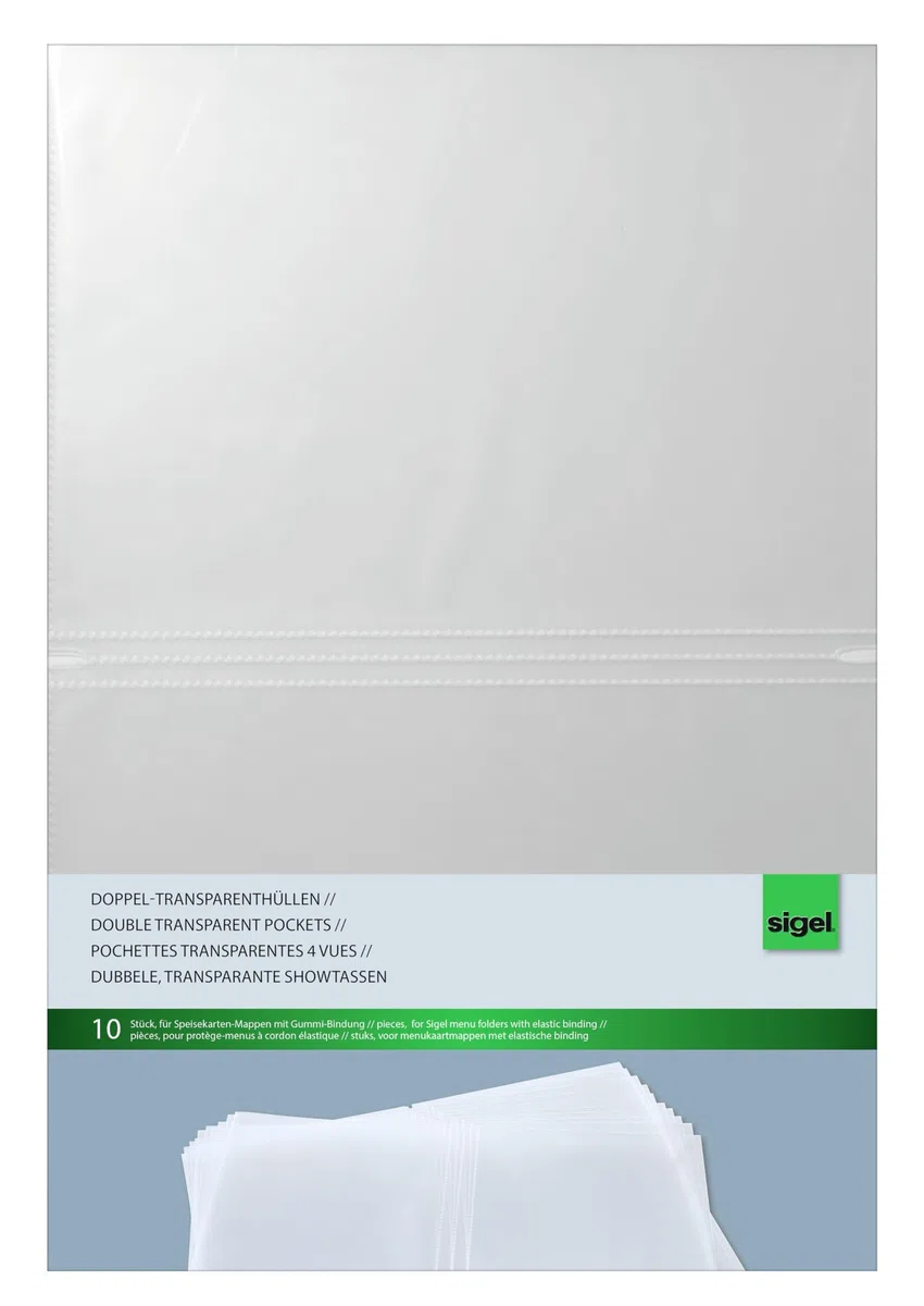 SIGEL SM180 Fundas dobles transparentes, para A4, 10 unds.