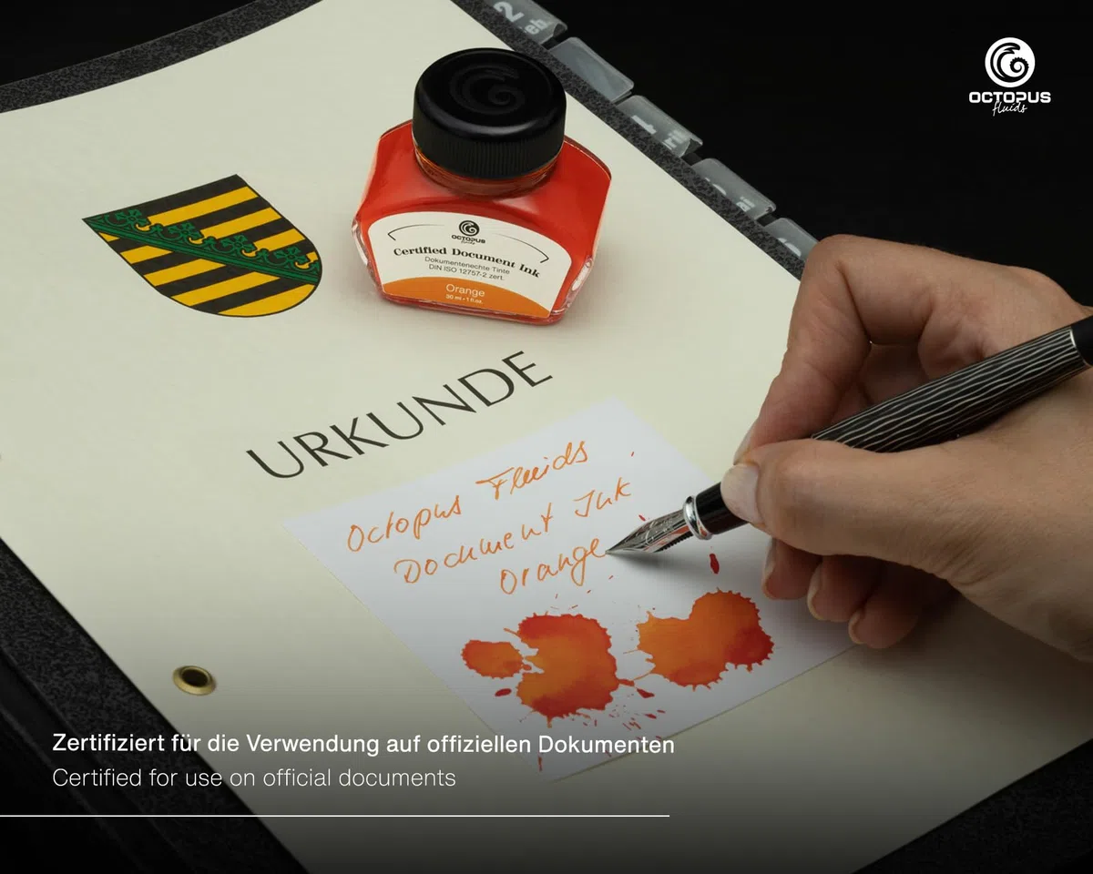 Tinta para Documentos Octopus Fluids Naranja, Tinta Indeleble, Certificada según DIN ISO 12757-2, Naranja, 30 ml