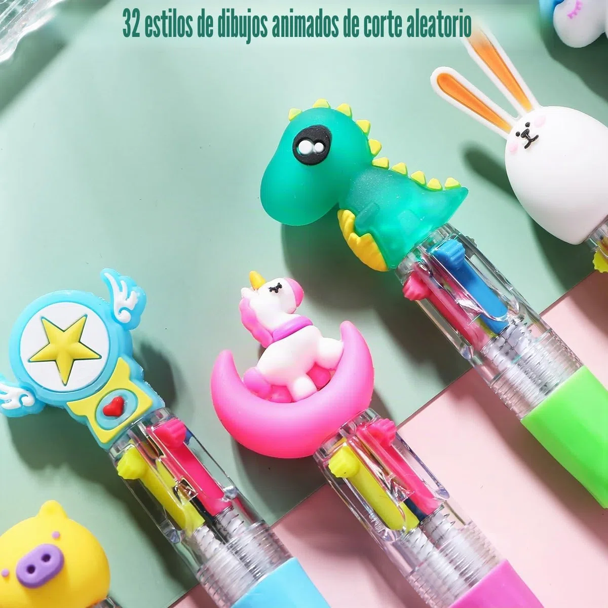 KAHEIGN 32 Piezas 4 En 1 Bolígrafo Multicolor de Dibujos Animados, 10CM Lindo Retráctil de Punta Gruesa 0,7mm para Estudiantes Niños Regalo Fiesta Bolsa Rellenos